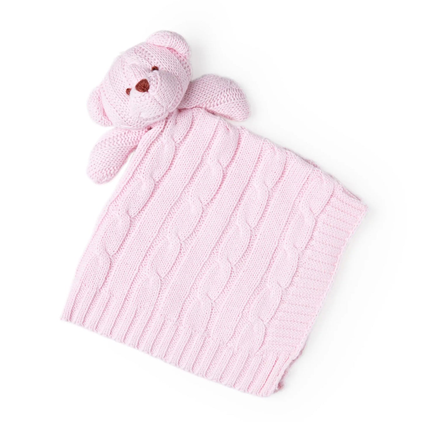Embroidered Cable Knit Bear Security Blanket, Pink