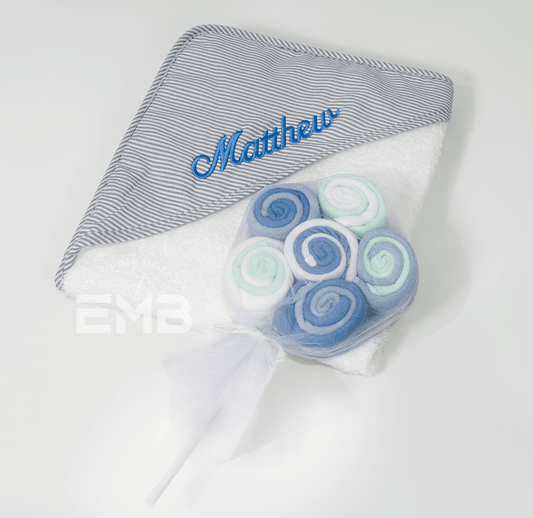 Personalized Hooded Baby Towel - Grey Pinstripe