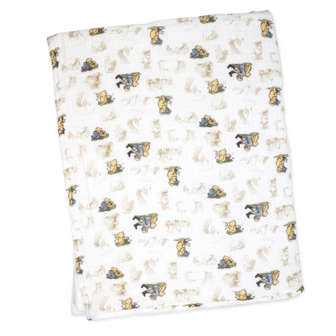 Personalized Pooh & Friends Muslin Baby Blanket - Tan