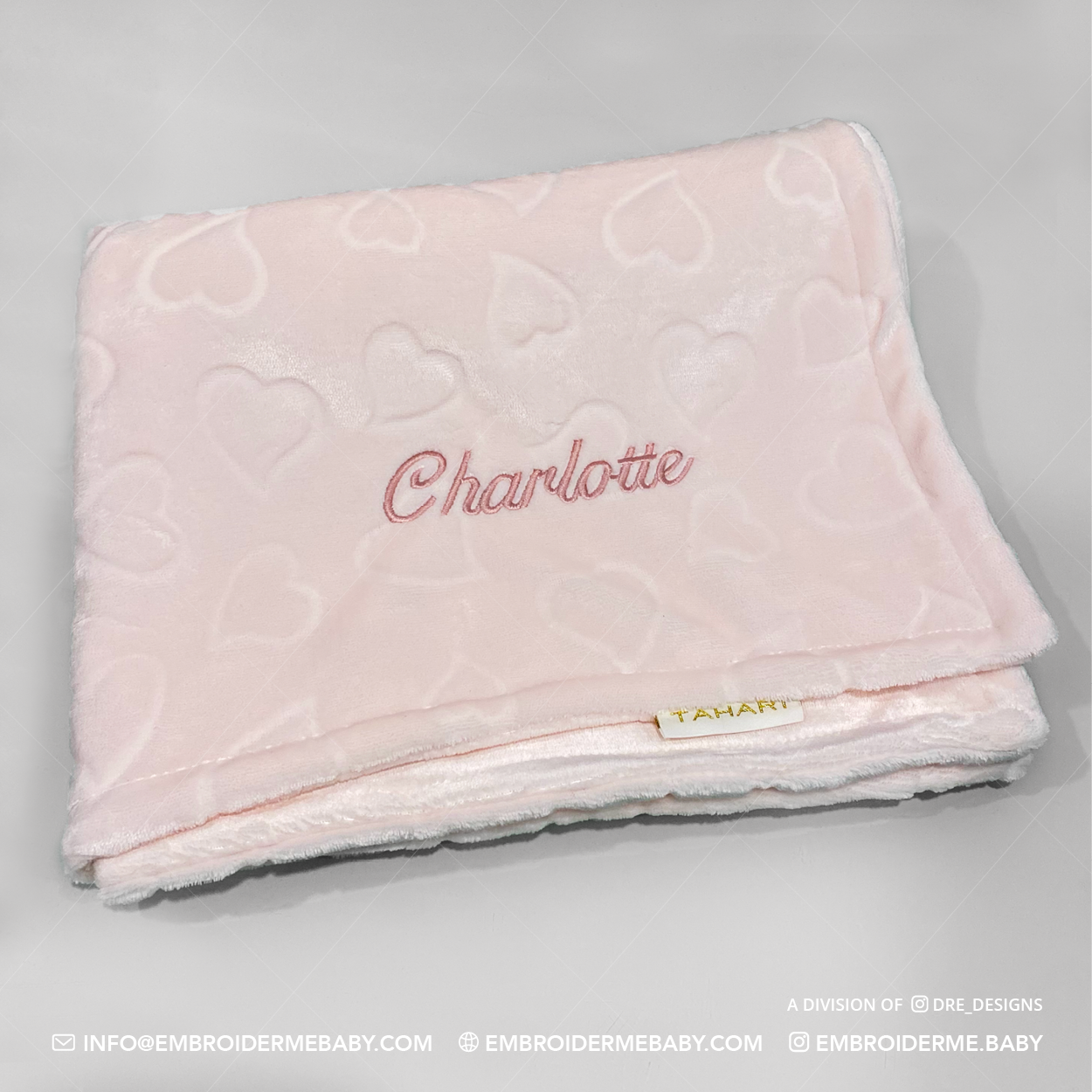 Super Soft Personalized Baby Blanket - Pink Hearts image 0