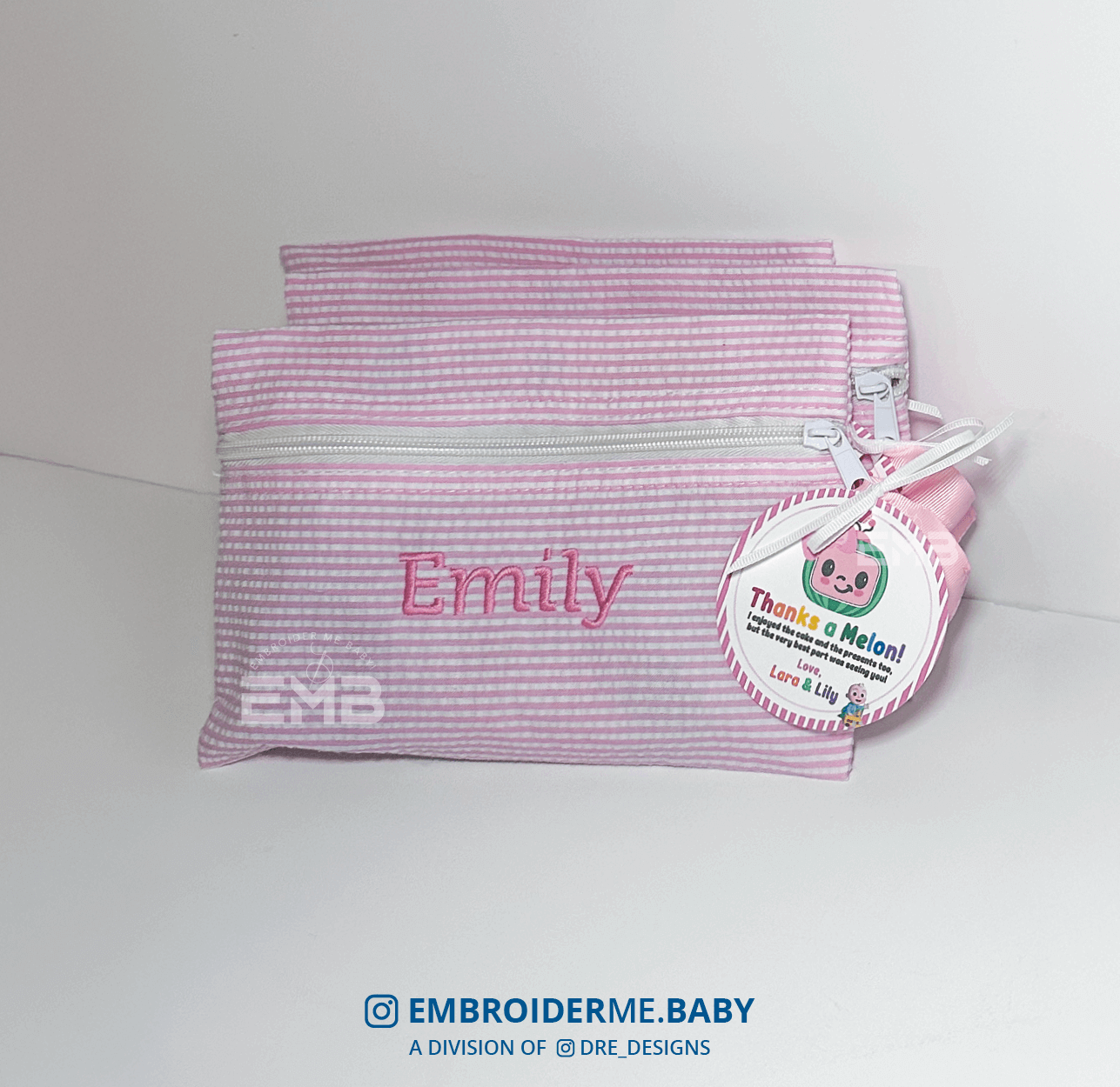 Pink Seersucker Personalized Cosmo Bag image 0