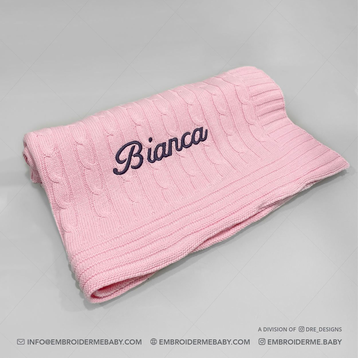 Pink Cable-Knit Baby Blanket - Personalized image 0