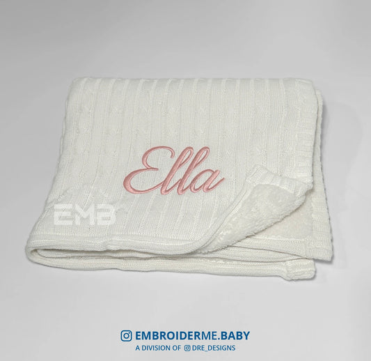 White Cable-Knit Sherpa Baby Blanket - Personalized image 0