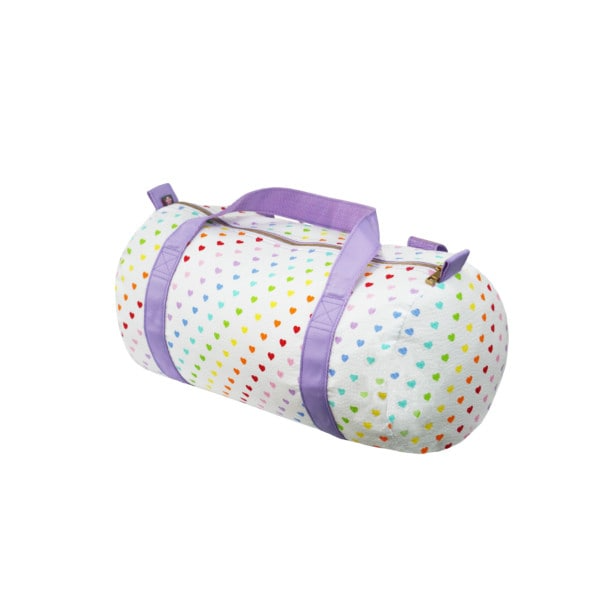 Personalized Seersucker Duffel Bag - Tiny Hearts image 0