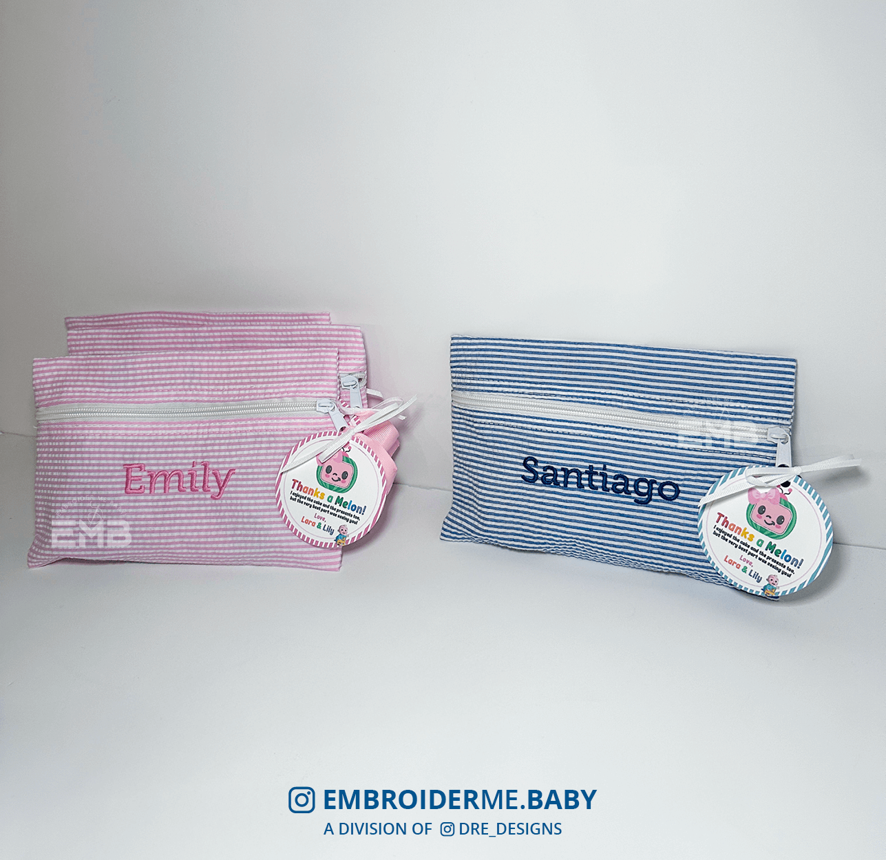 Pink Seersucker Personalized Cosmo Bag image 2