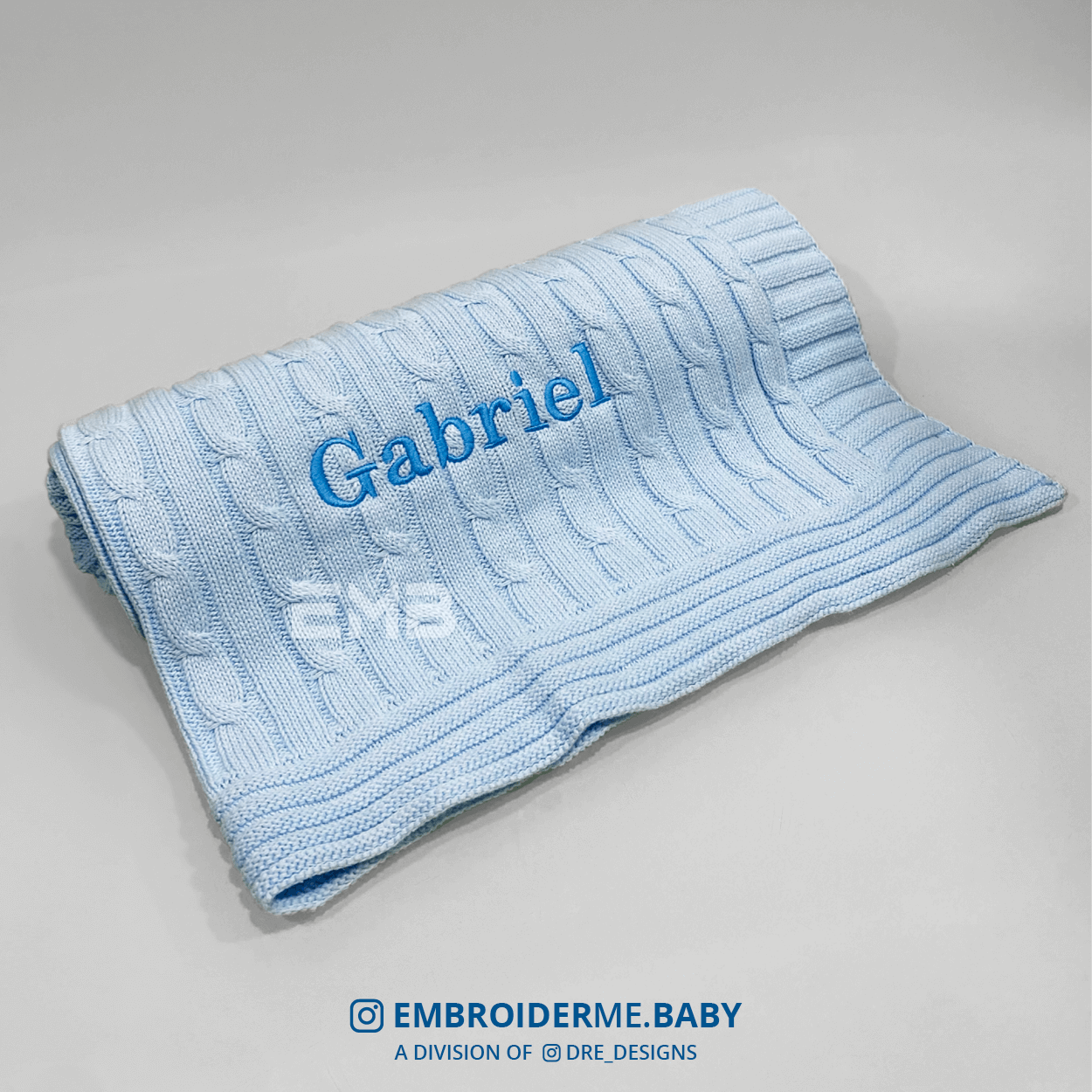 Blue Cable-Knit Baby Blanket - Personalized image 0