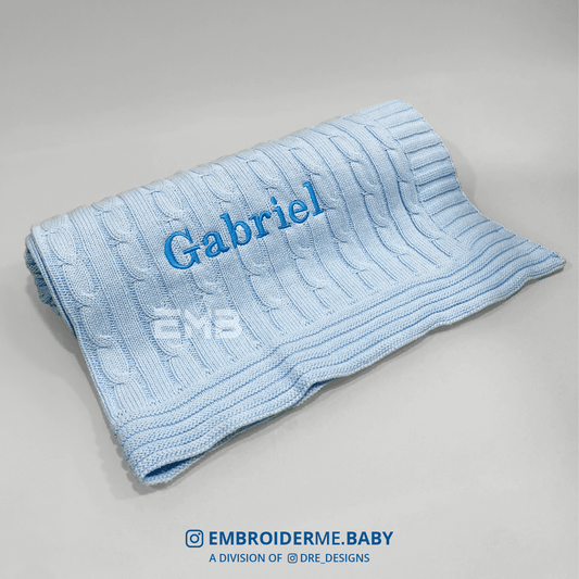 Blue Cable-Knit Baby Blanket - Personalized image 0