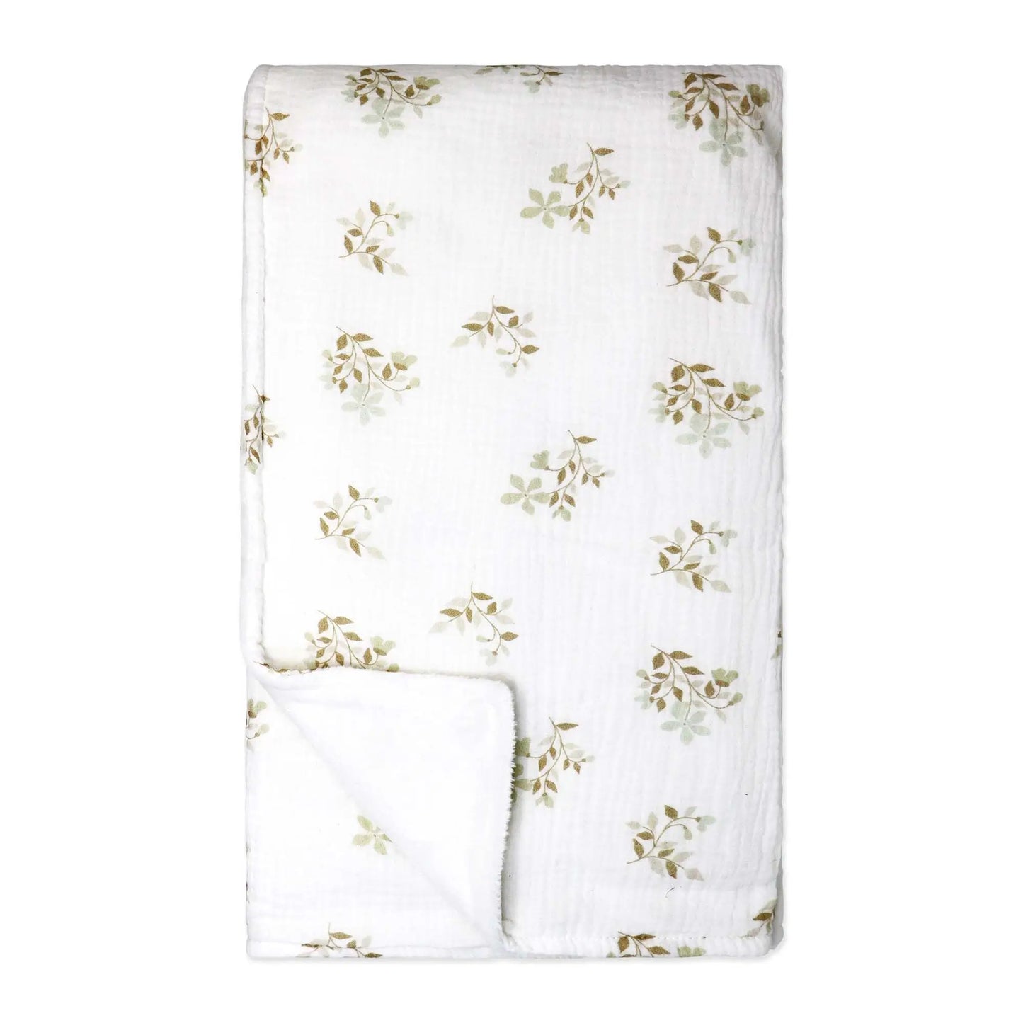 Two-Layer Muslin/ Plush Baby Blanket - Tan Florals image 0