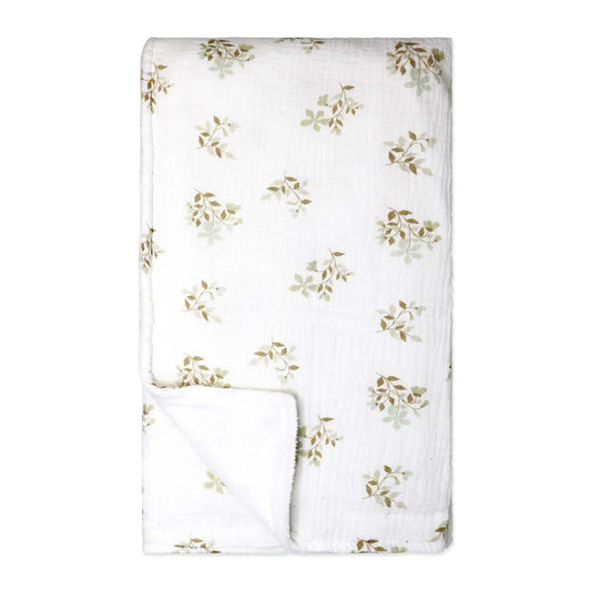 Two-Layer Muslin/ Plush Baby Blanket - Tan Florals image 0