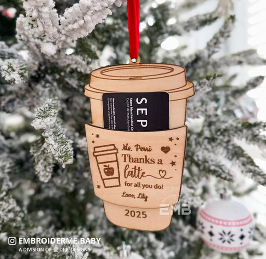 Personalized Engraved Coffee Cup Gift Card Holder - Teacher Appreciation image 1