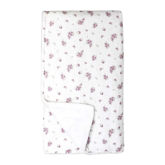 Two-Layer Muslin/ Plush Baby Blanket - Mauve Floral image 0