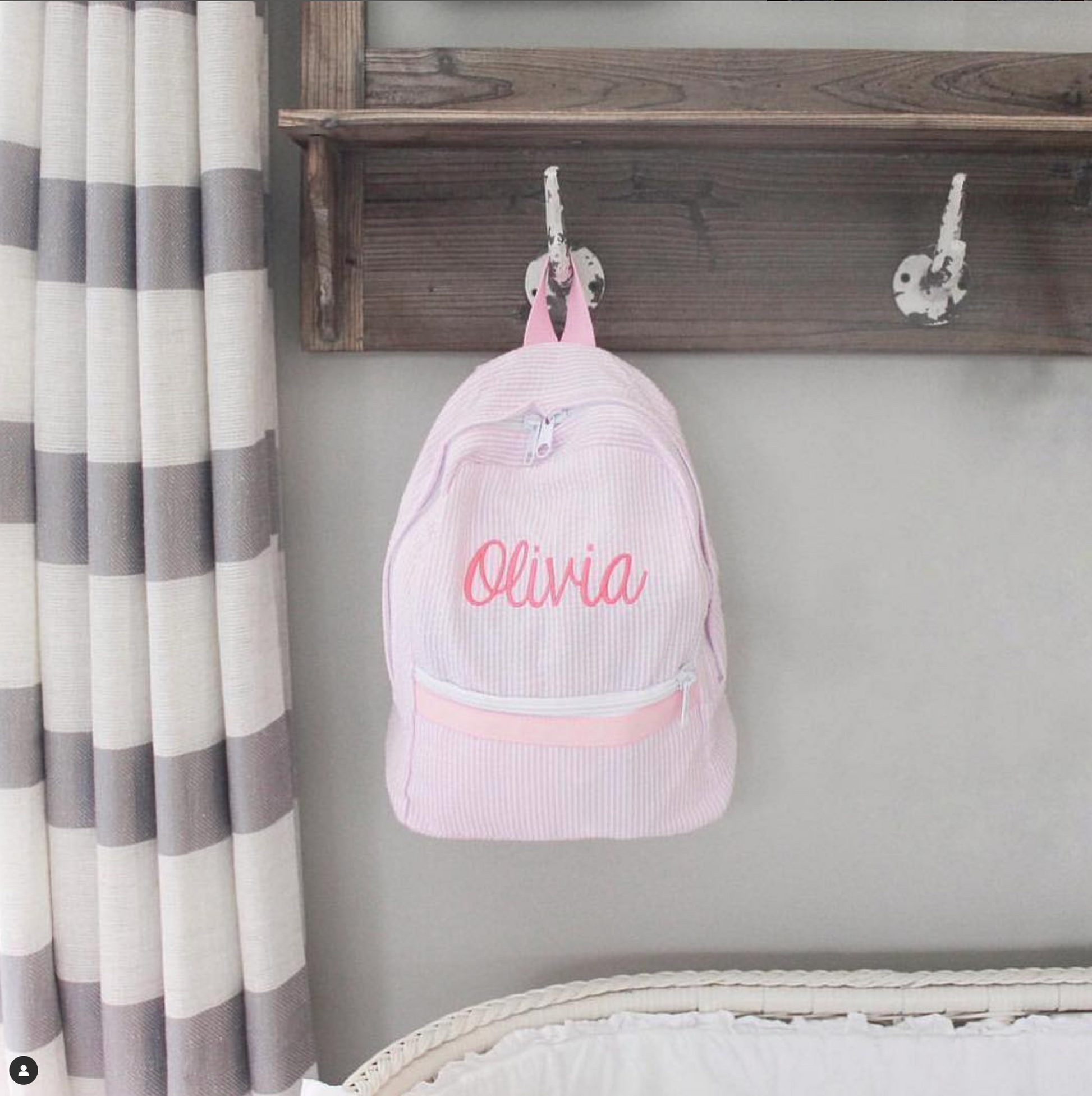 Personalized Medium Kids Backpack w/ Pocket - Navy Seersucker image 2