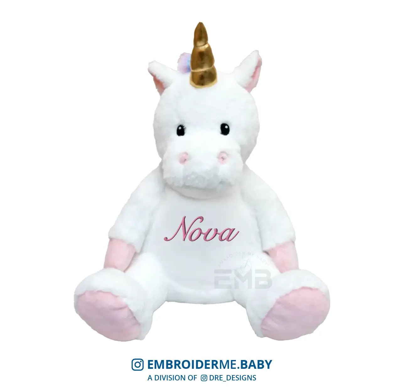 Personalized Plush Unicorn Toy - White/Pink image 0