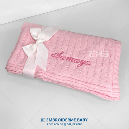 Pink Cable-Knit Sherpa Baby Blanket - Personalized image 1