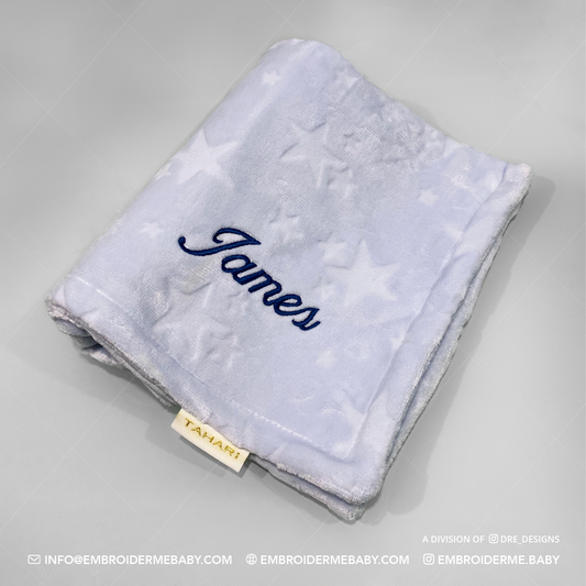 Super Soft Personalized Baby Blanket - Blue Stars image 0