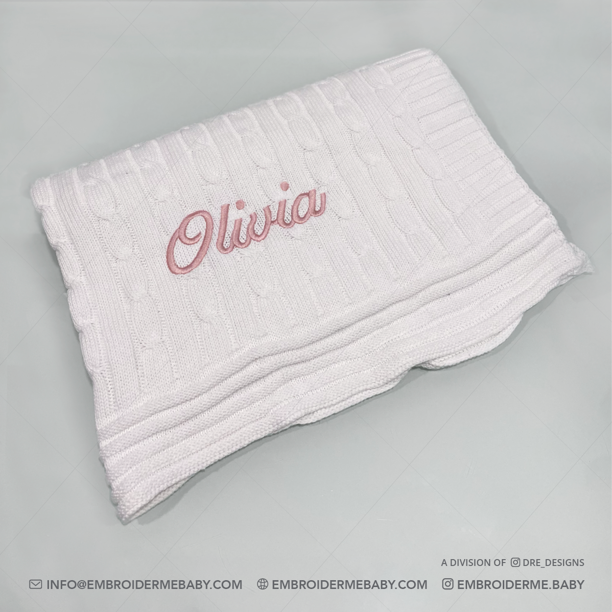 White Cable-Knit Baby Blanket - Personalized image 0