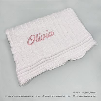 White Cable-Knit Baby Blanket - Personalized image 0