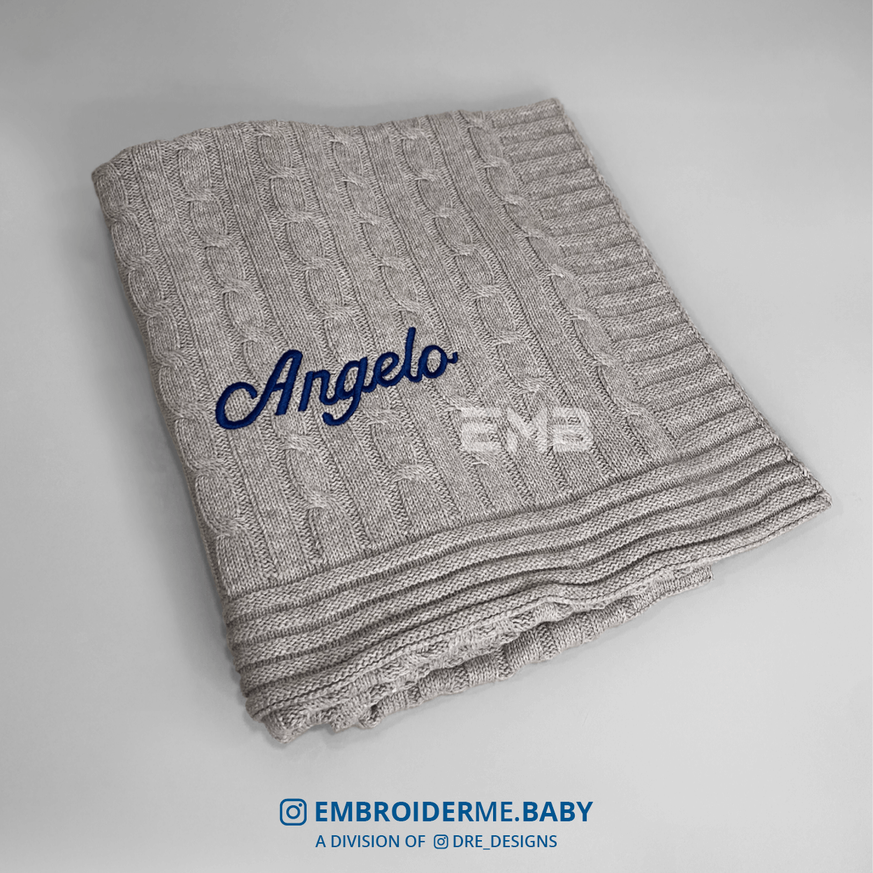 Grey Cable-Knit Baby Blanket - Personalized image 0