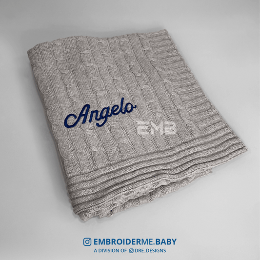 Grey Cable-Knit Baby Blanket - Personalized image 0