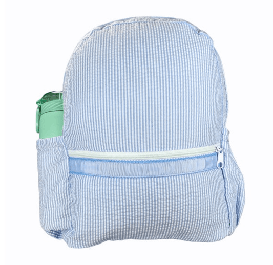Personalized Baby Blue Seersucker Medium Kids Backpack w/ Pockets