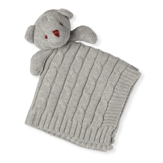 Embroidered Cable Knit Bear Security Blanket, Grey