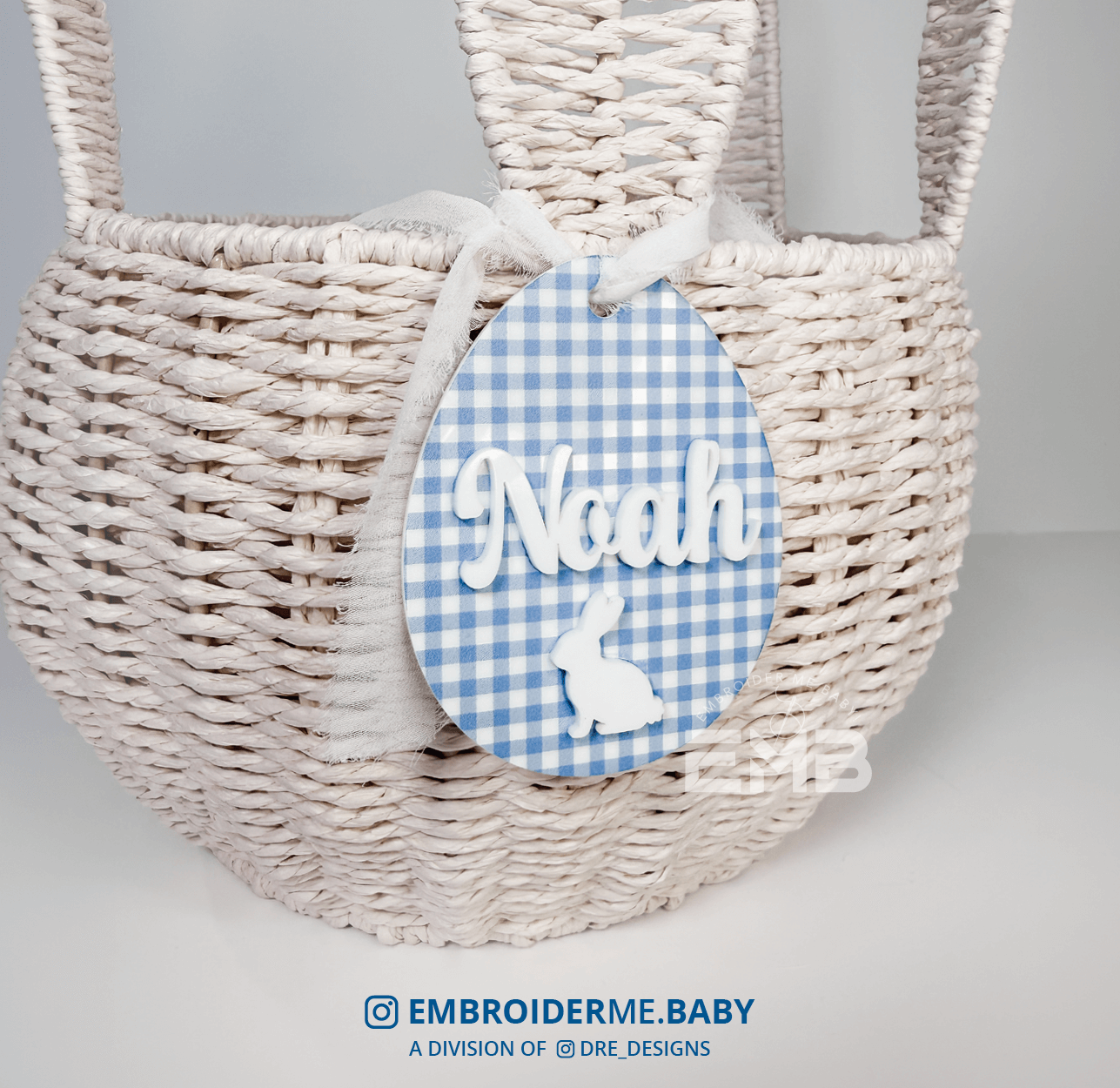 Personalized Classic Egg Gingham Easter Basket Tag