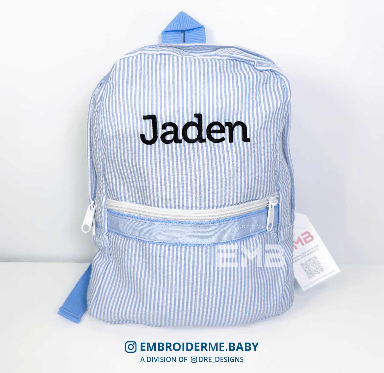 Personalized Seersucker Toddler Backpack - Blue