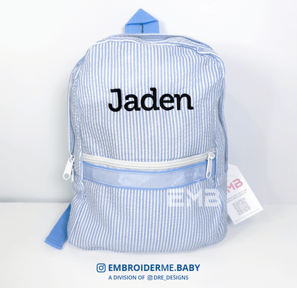Personalized Seersucker Toddler Backpack - Blue