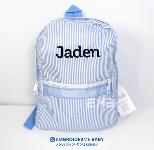 Personalized Seersucker Toddler Backpack - Blue