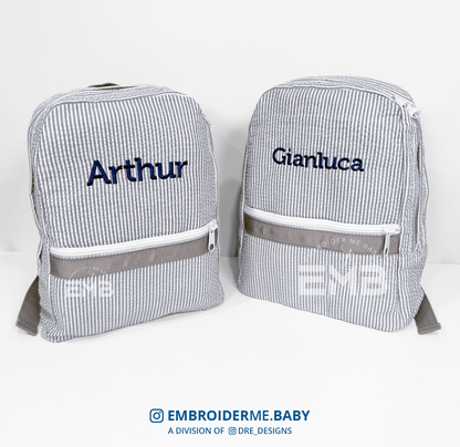 Personalized Seersucker Toddler Backpack - Grey