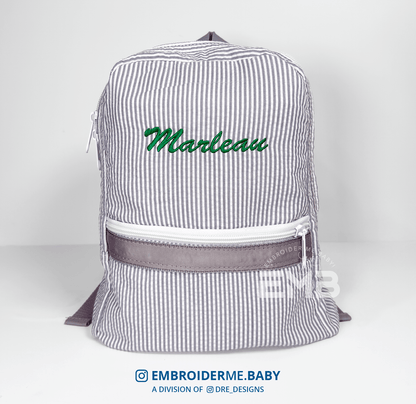 Personalized Seersucker Toddler Backpack - Grey