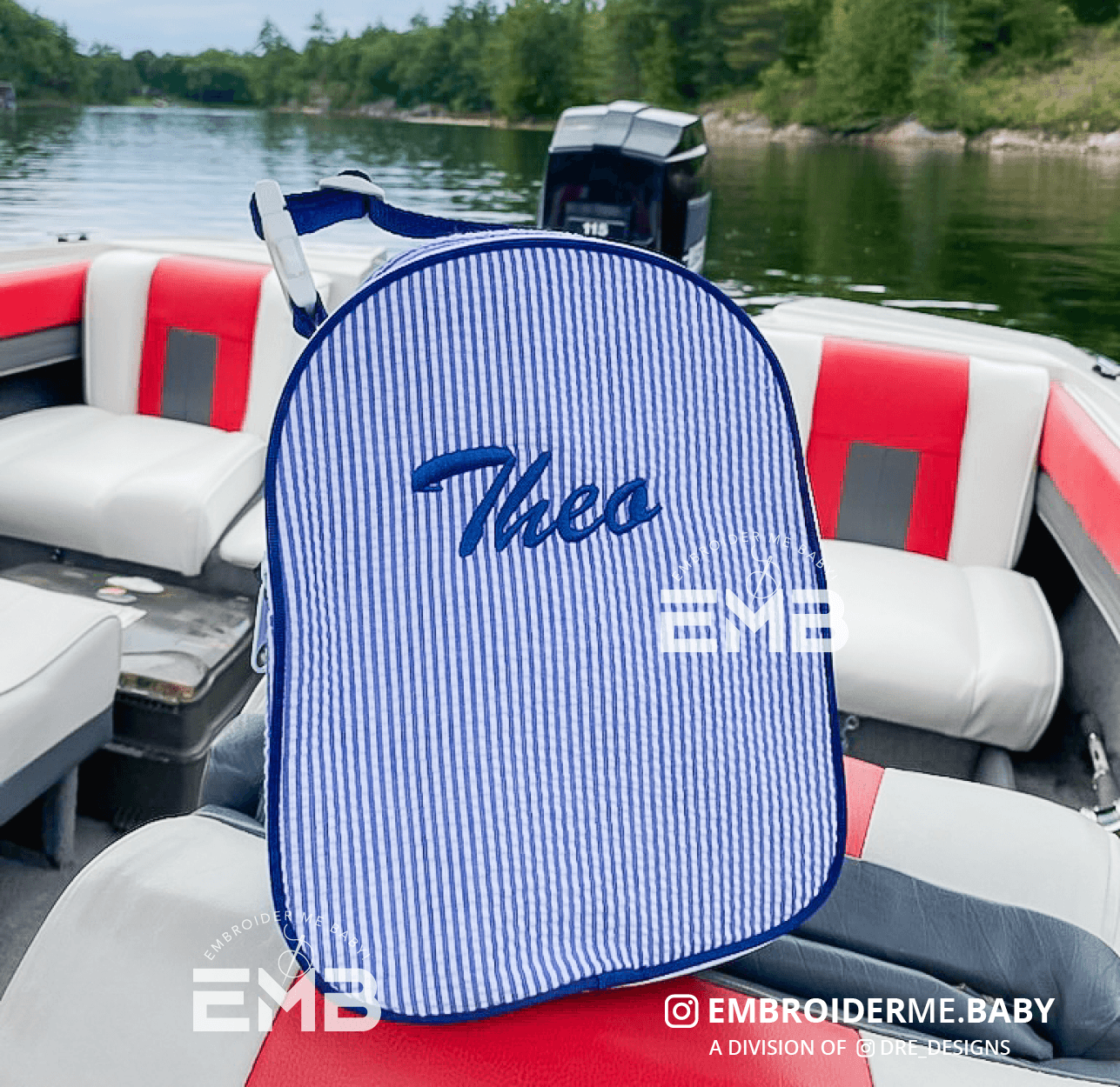 Navy Seersucker Personalized Gumdrop Lunch Box