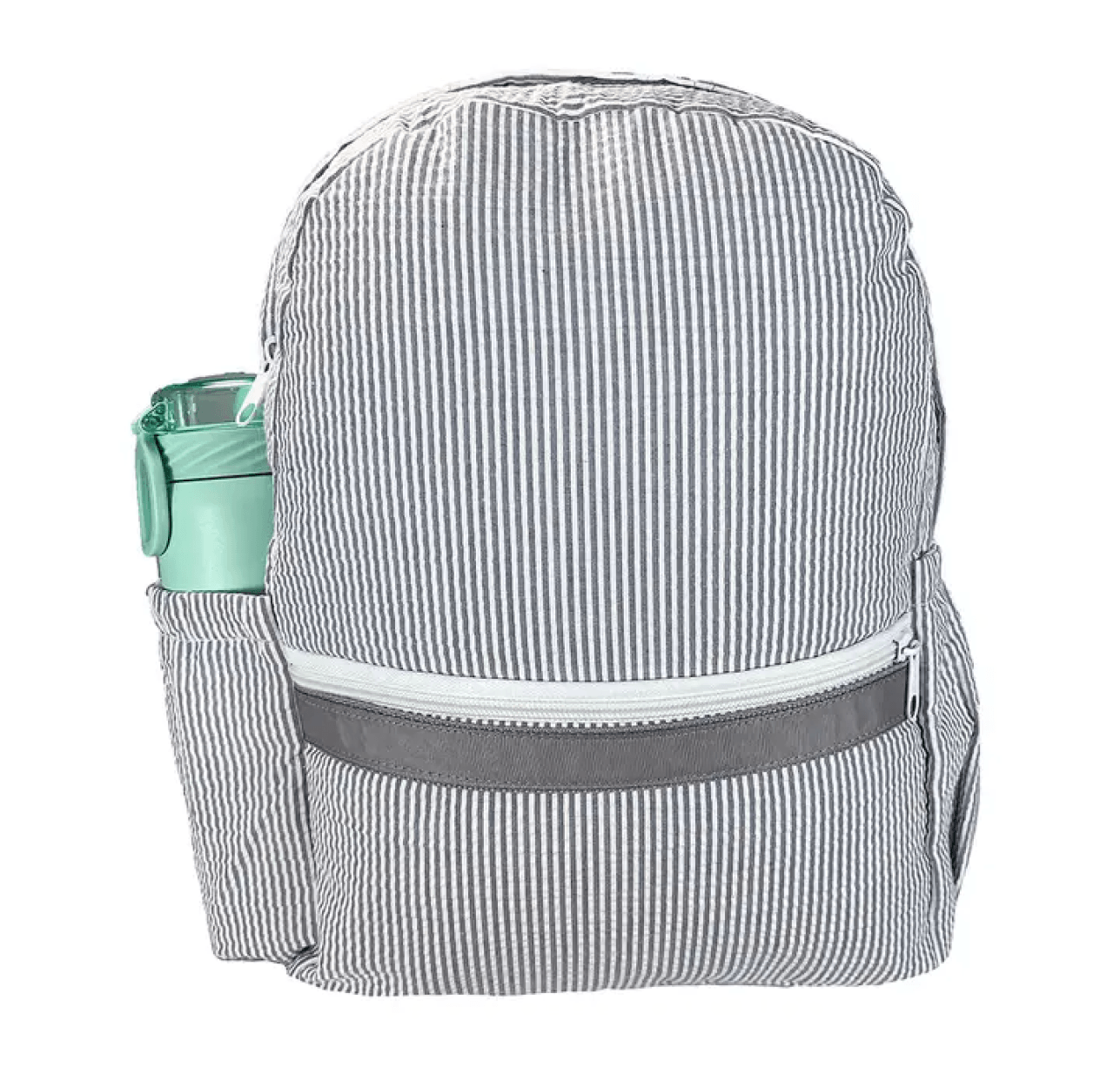 Personalized Medium Kids Backpack w/ Pocket - Grey Seersucker