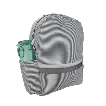 Personalized Medium Kids Backpack w/ Pocket - Grey Seersucker