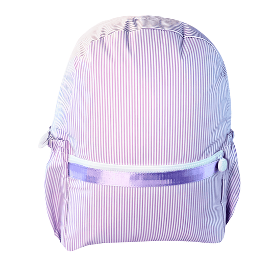 Personalized Lilac Preppy Stripe Medium Backpack w/ Pockets, Wipeable