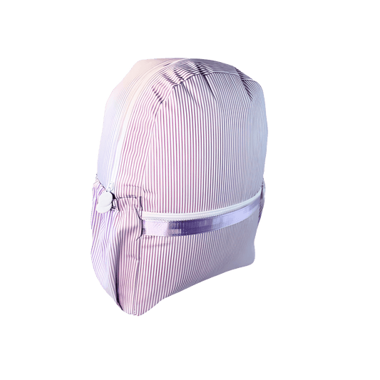 Personalized Lilac Preppy Stripe Medium Backpack w/ Pockets, Wipeable