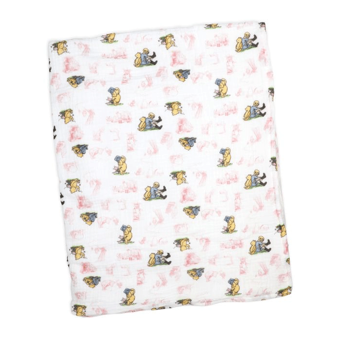 Personalized Pooh & Friends Muslin Baby Blanket - Pink