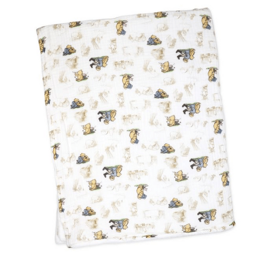 Personalized Pooh & Friends Muslin Baby Blanket - Tan
