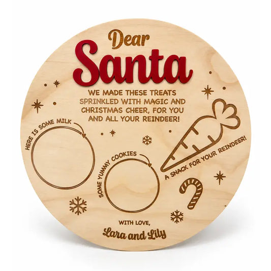 Round Personalized Santa Cookie Tray – Laser Engraved
