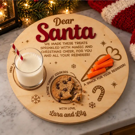 Round Personalized Santa Cookie Tray – Laser Engraved