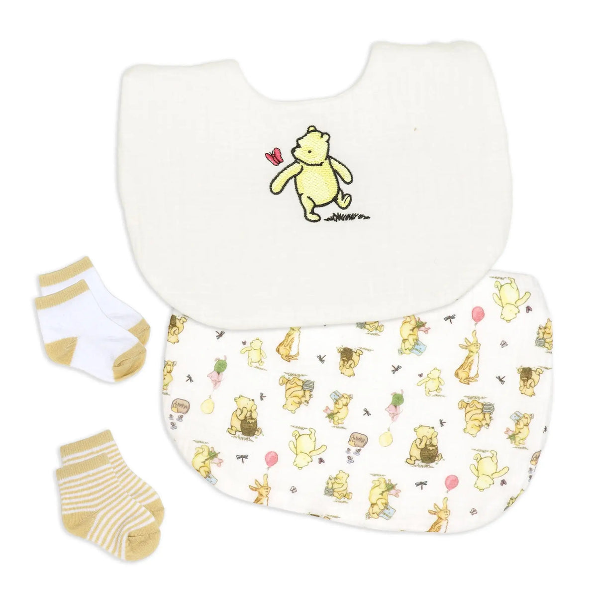 Pooh & Friends Ivory Balloon Bib & Sock Set