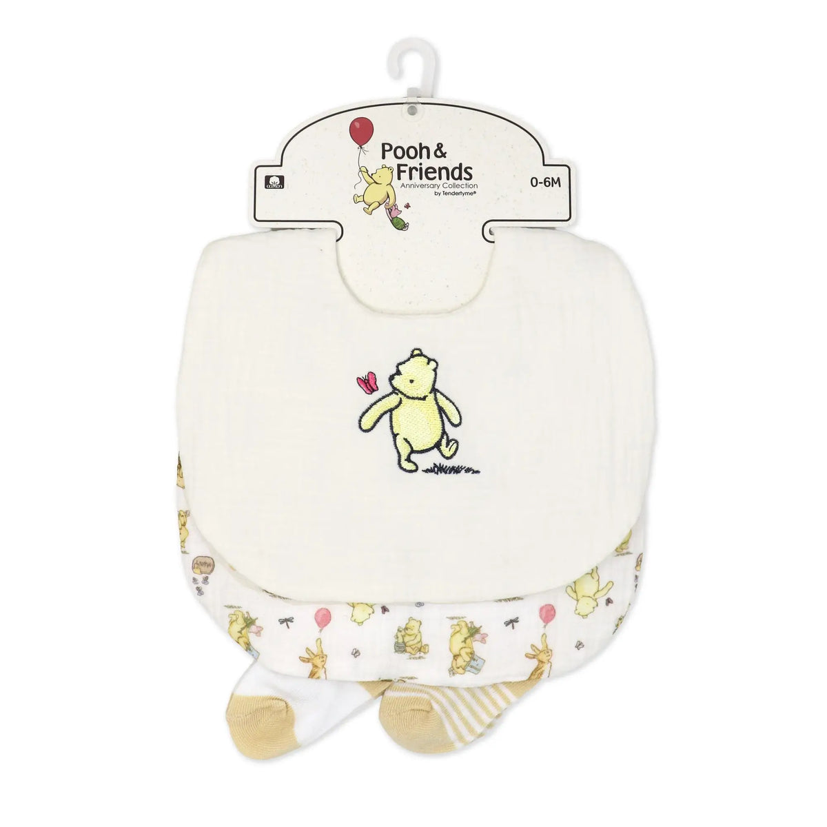 Pooh & Friends Ivory Balloon Bib & Sock Set
