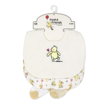 Pooh & Friends Ivory Balloon Bib & Sock Set