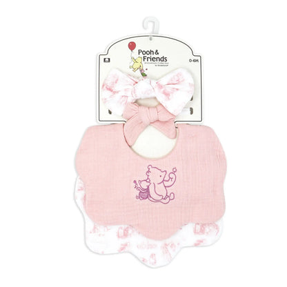 Pooh & Friends Pink Toile Bib & Headband Set