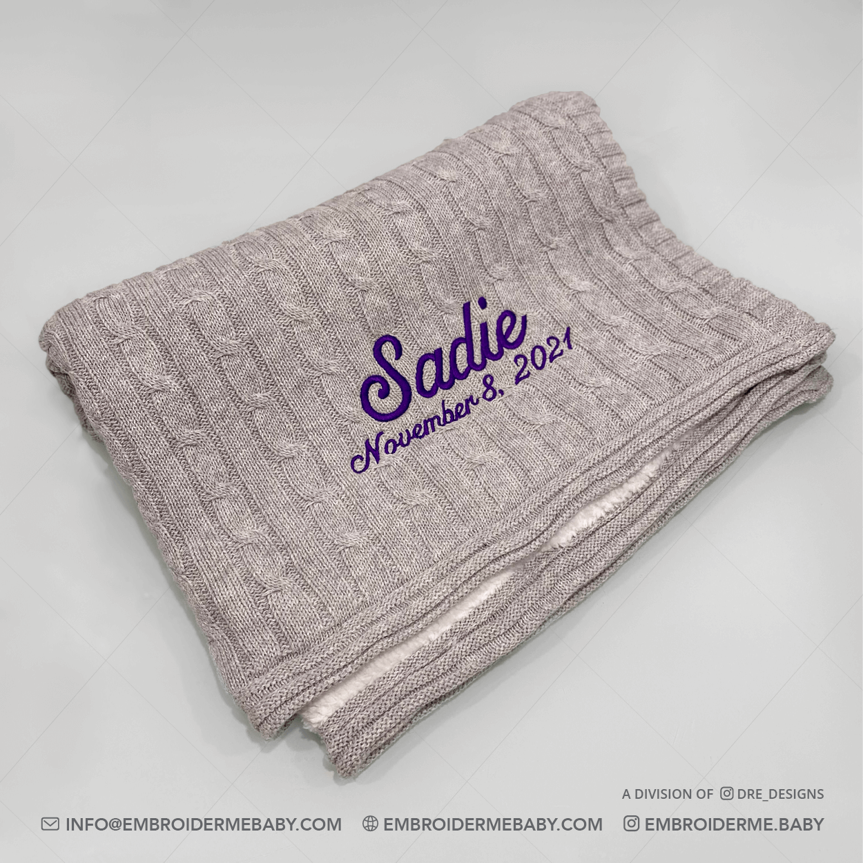 Grey Cable-Knit Sherpa Baby Blanket - Personalized image 0