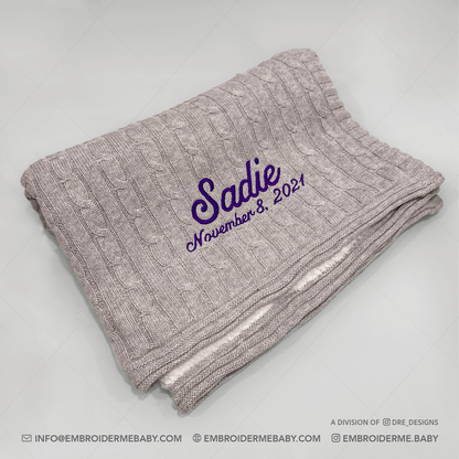 Grey Cable-Knit Sherpa Baby Blanket - Personalized image 0