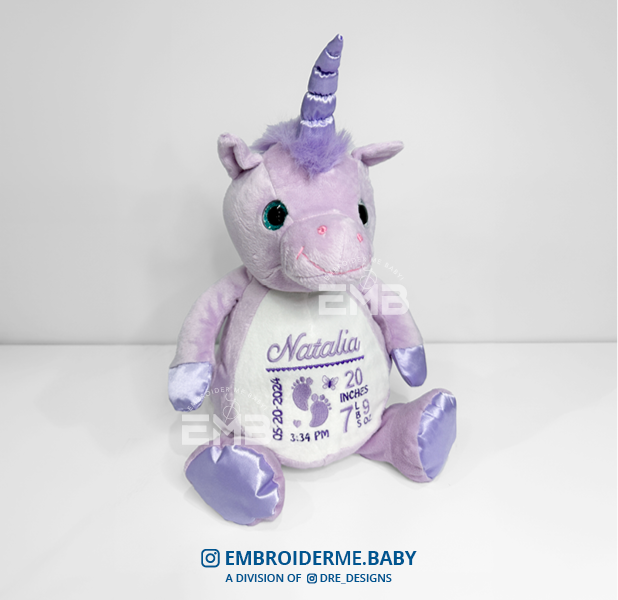 Personalized Plush Toy with Birth Stats - Purple Unicorn image 0