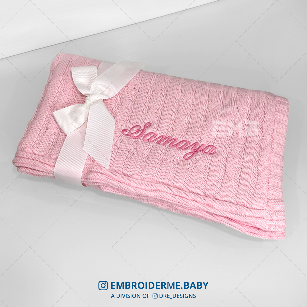 Pink Cable-Knit Baby Blanket - Personalized image 1