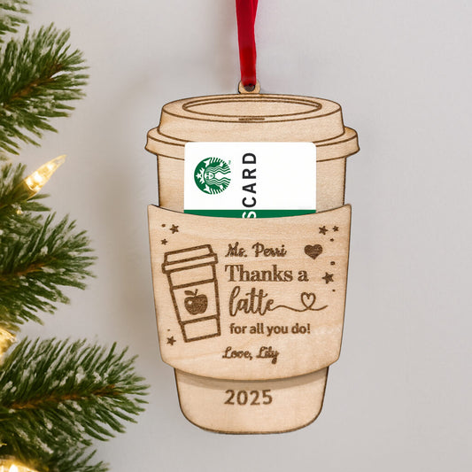 Personalized Engraved Coffee Cup Gift Card Holder - Teacher Appreciation image 0