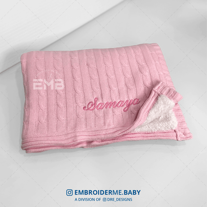 Pink Cable-Knit Sherpa Baby Blanket - Personalized image 0